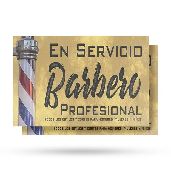 En Servicio Barbero Profesional Vinyl Decal 2 Pack of 18 Inch x 24 Inch Weatherproof Heavy-Duty Adhesive Backing | Spanish Barber Sign, Grooming Services, Professional Look | Made in