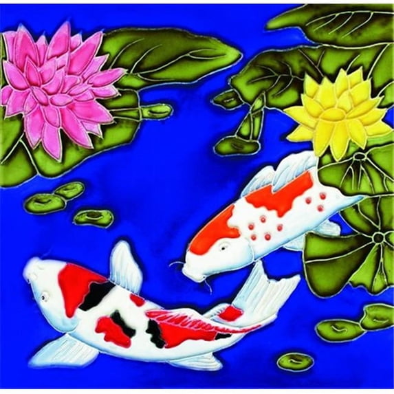 En Vogue B-10 Koi Fish - Decorative Ceramic Art Tile - 8 in. x 8 in.