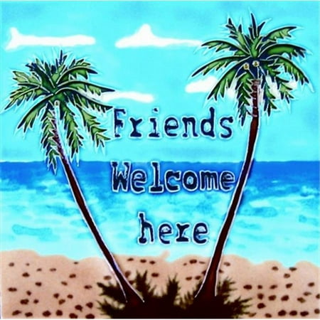 En Vogue B-100 Friends Welcome Here - Decorative Ceramic Art Tile - 8 in. x 8 in.
