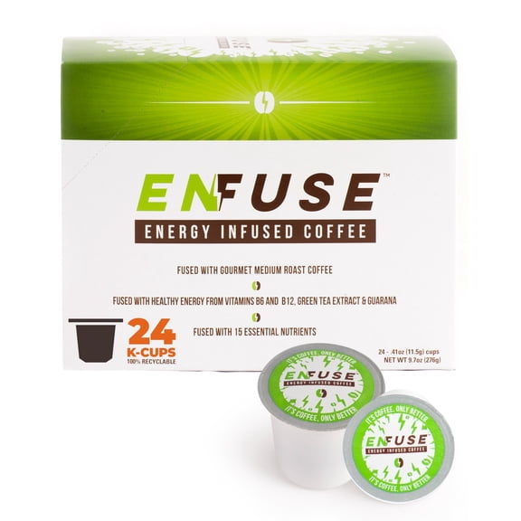 EnFuse by VitaPerk Vitamin Coffee with 15 Essential Nutrients - Gluten Free with Low Calorie Focus Coffee with Extra Caffeine Arabica Beans Medium Roast Blend , 24 Pods Compatible with Keurig K-Cup B