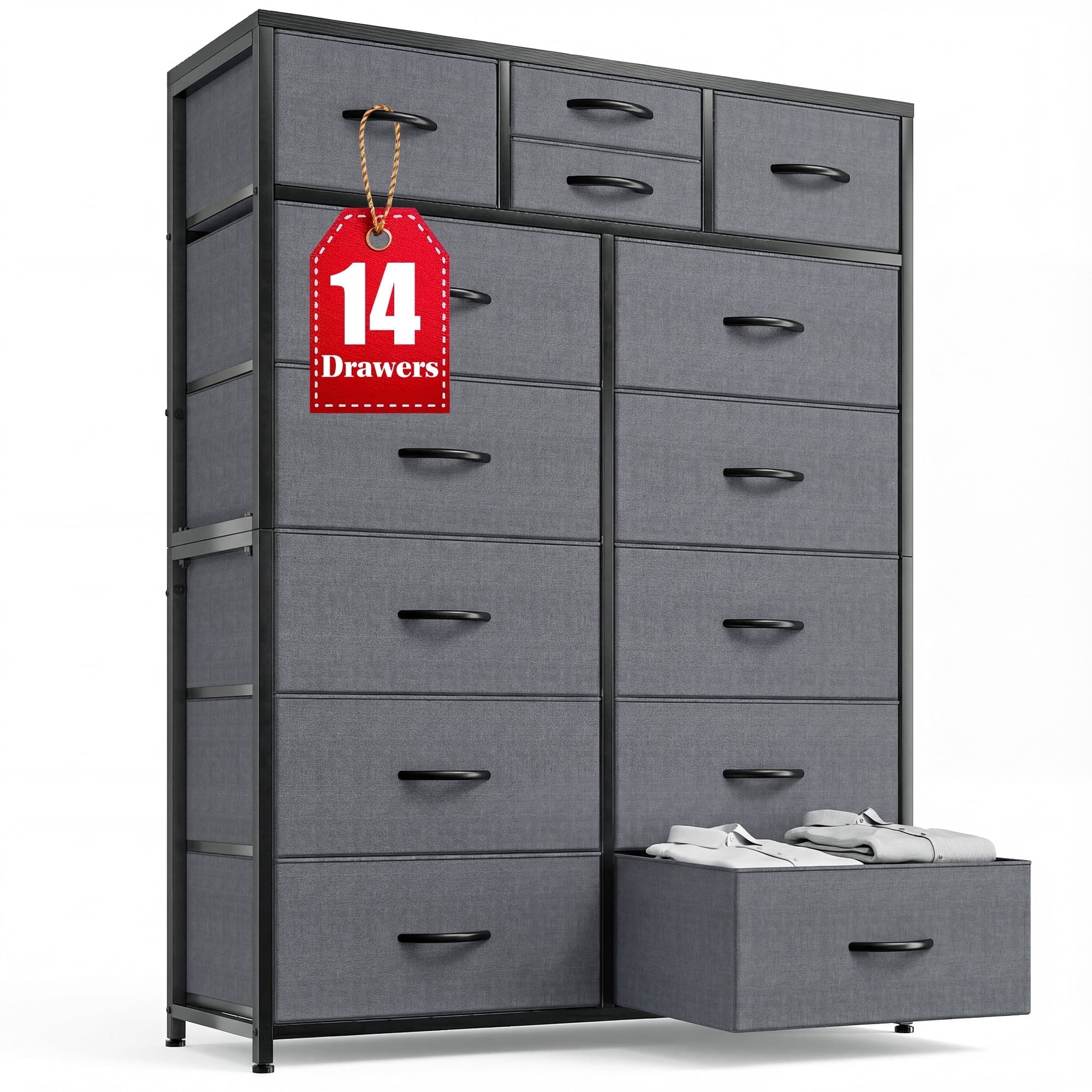 EnHomee Dressers for Bedroom with 14 Fabric Drawers Tall Dresser & Chests of Drawers Storage Tower for Living Room, Dark Grey