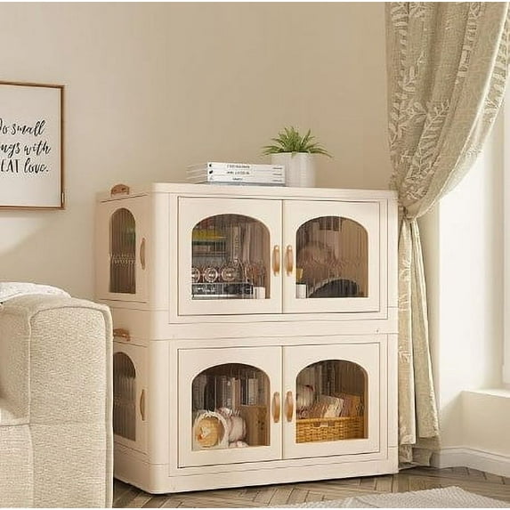EnHomee 2 Pack Foldable Storage Bins with Doors Collapsible Storage Bins with Lids Stackable Storage Bins with Wheels