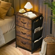 EnHomee 25.6" Tall Nightstand Side Table with Fabric Drawers,Side Table for Living Room,Rustic Brown