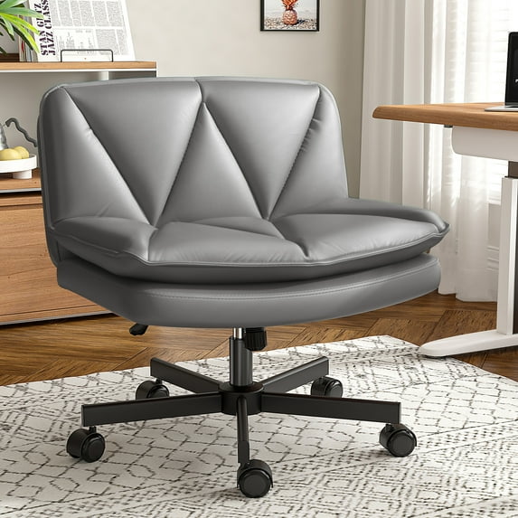 EnHomee 27" W Chair Criss Cross Legged Office Chair Armless Adjustable Desk Chair with Wheels, Wide Seat, and 2-Layer Cushion, Grey