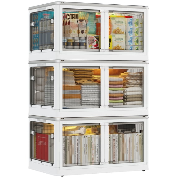 EnHomee 3 Pack Foldable Storage Bins with Doors & Wheels 150QT Collapsible Storage Bins with Lids Stackable Storage Organizers