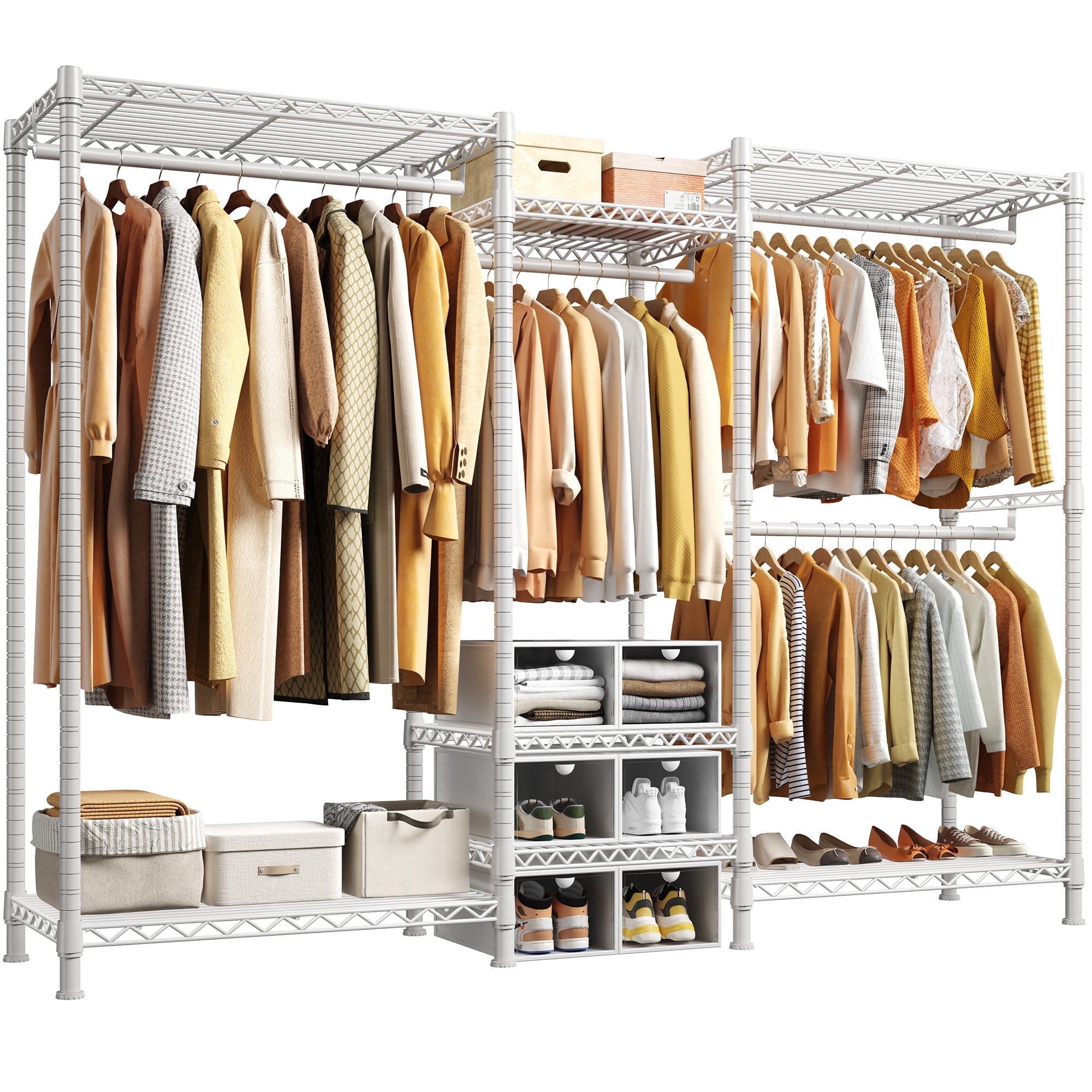 3 Row Storage Rack 3-Row Closet Organizer System,Heavy Duty Freestanding Clothes Rack with ...
