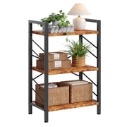 EnHomee 3-Tier Industrial Bookcase with Metal Frame & Side Support, Rustic Brown Compact Bookshelf for Bedroom, Home Office, Living Room Storage