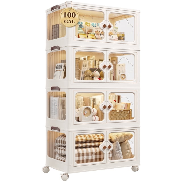 EnHomee 4 Pack Stackable Storage Bins with Lids 100GAL/400QT Stackable ...