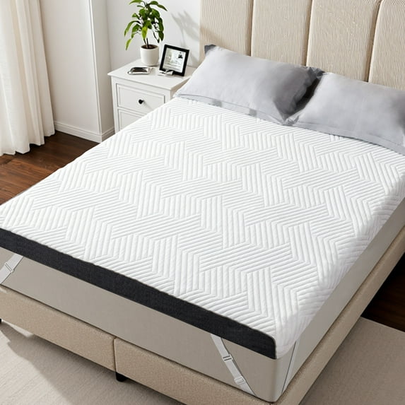EnHomee 4 inch Full Size Mattress Topper Memory Foam Mattress Topper with Cooling Gel and Removable & Washable Embossed Cover, White