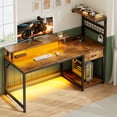 thumbnail image 1 of EnHomee 47.2" W Computer Desk with Power Outlets and LED Lights, Rustic Brown Gaming Desk with Drawers, Home Office Desk with Monitor Stand, 1 of 7