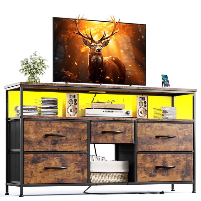 EnHomee 5 Drawers Dresser TV Stand for 50" Wide Dressers for Bedroom ...