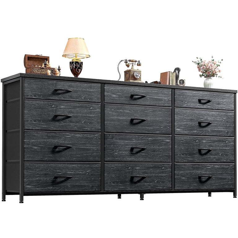 55 inch Long Dresser for Bedroom with 9 Big Drawers & 3 Small Drawers TV Stand for 60 inch TV Entertainment Center, Black, Adult Unisex