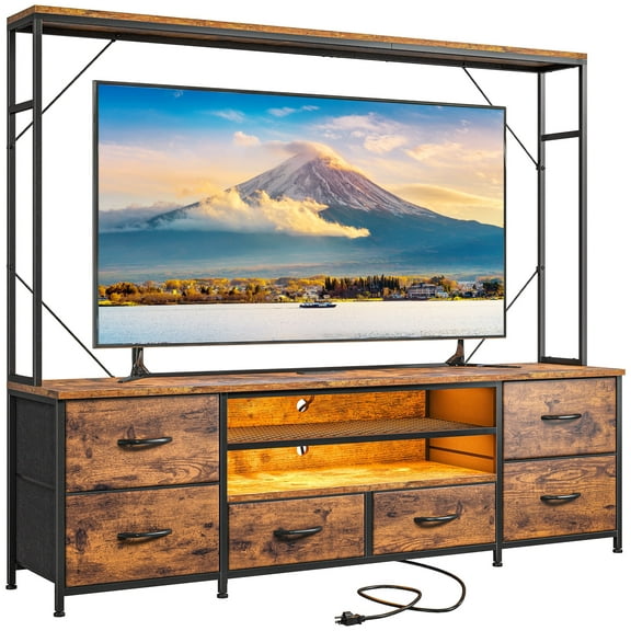 EnHomee 55" W LED TV Stand with Power Outlets, 6 Drawers, for up to 60 Inch TVs, Entertainment Center for Living Room, Bedroom,Rustic Brown