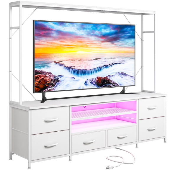 EnHomee 55" W LED TV Stand with Power Outlets, 6 Drawers, for up to 60 Inch TVs, Entertainment Center for Living Room, Bedroom,White