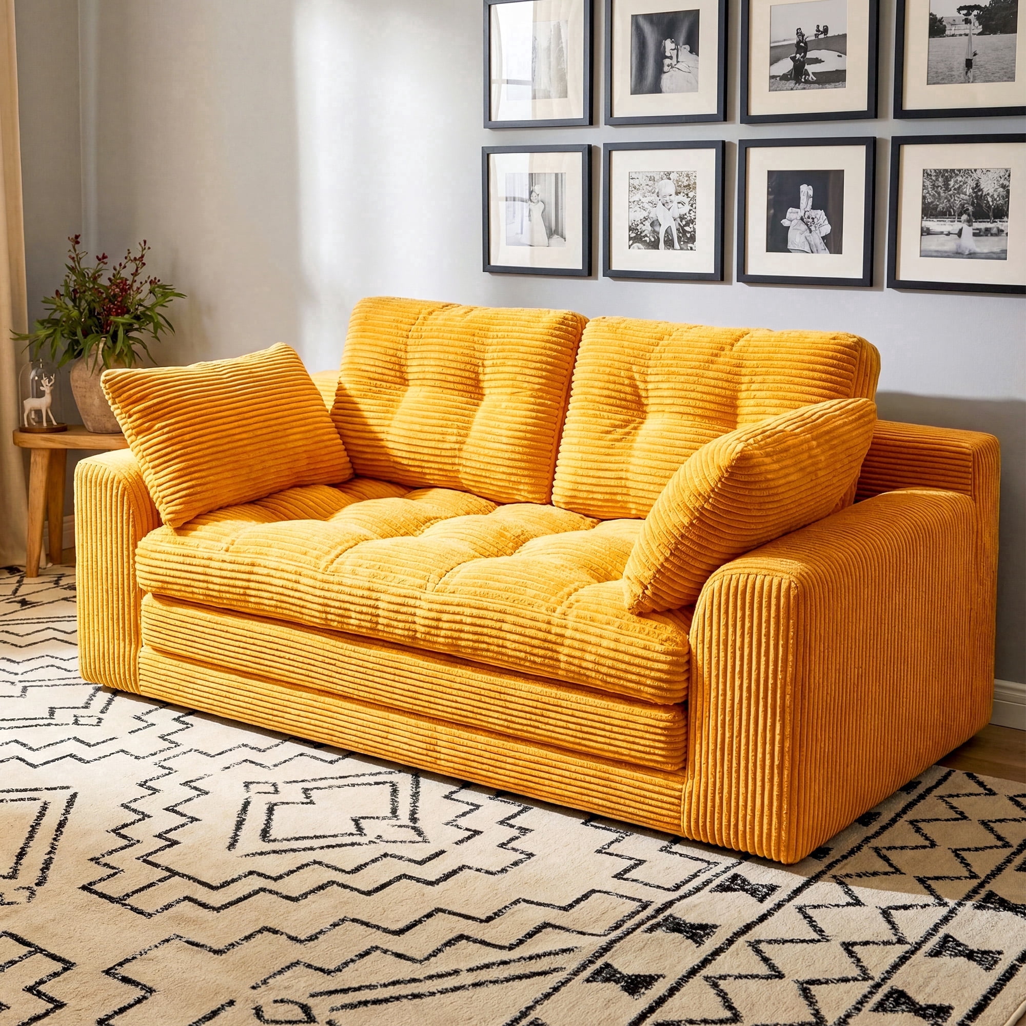 EnHomee 58.6" Foldable Sofa for Adult Loveseat Sofa Couch with Deep Seat Adjustable Floor Sofa Couch with 4 Pillows,Orange