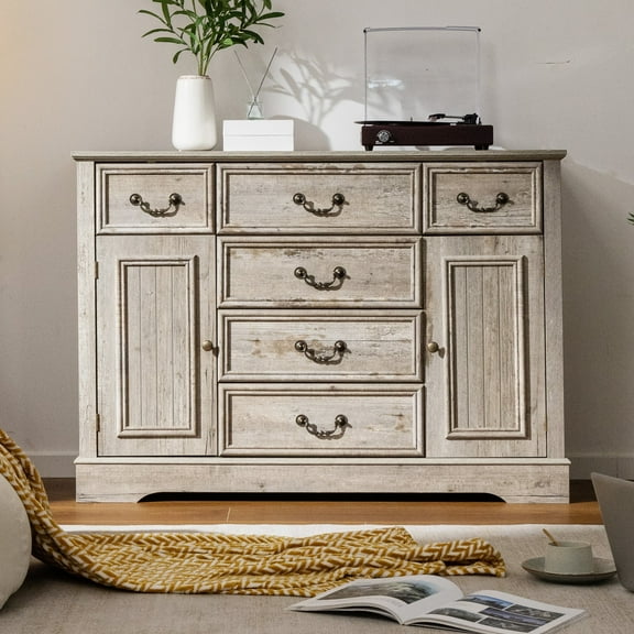 EnHomee 6 Drawers Dresser with Barn Door,Wooden Dresser for Bedroom,Rustic Chest of Drawers for Living Room Entryway Hallway,47.2" Wx33.5 H x15.7 D,Rustic Oak