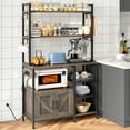 thumbnail image 1 of EnHomee 6-Tier Kitchen Baker‘s Rack with Storage Cabinet Microwave Stand with Power Outlet Coffee Bar with Hutch & Side Hooks Microwave Rack for Kitchen with Shelves, Black Oak, 1 of 9