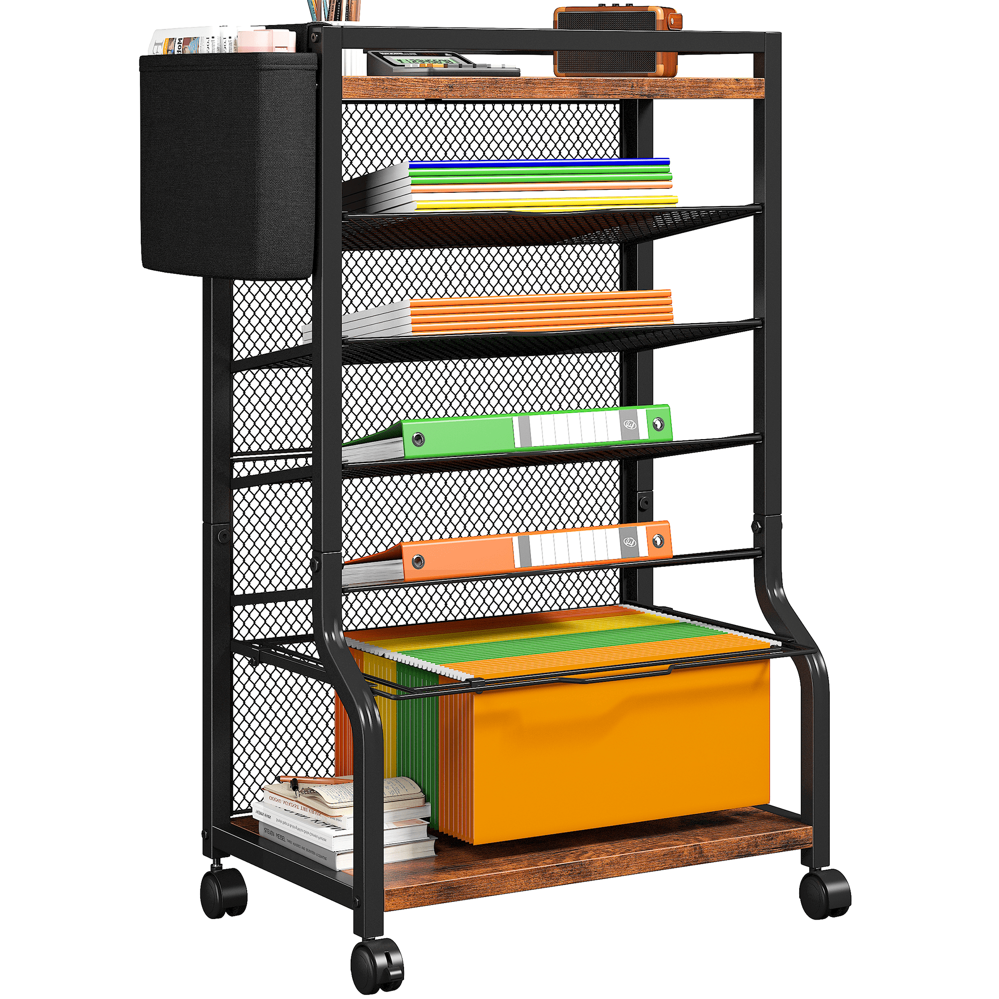 EnHomee 7 Tier File Organizer Cart Metal File Cart with Sliding Trays Rolling File Cart Beside