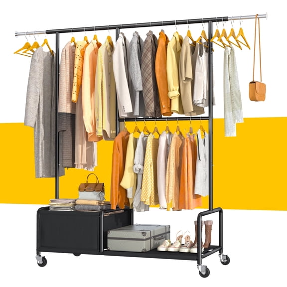 72.8"H Clothes Rack with Wheels Portable Closet Rack for Hanging Clothes Heavy Duty Garment Rack for Bedroom