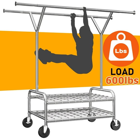 EnHomee 72"H Rolling Clothes Rack with Shelves Heavy Duty Clothing Racks for Hanging Clothes Adjustable Garment Rack with Double Rod