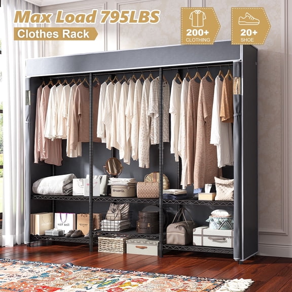 EnHomee Clothes Rack with Cover,Dustproof Wardrobe Closet,Heavy Duty Adjustable Portable Closet，16"D x 56"W x 75.5"H