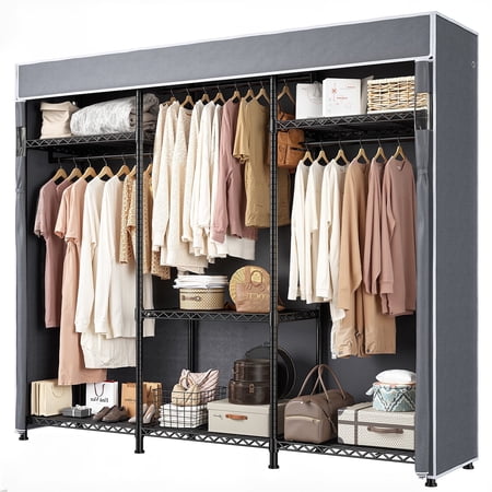 EnHomee Clothes Rack with Cover,Dustproof Wardrobe Closet,Heavy Duty Adjustable Portable Closet,16"D x 56"W x 75.5"H