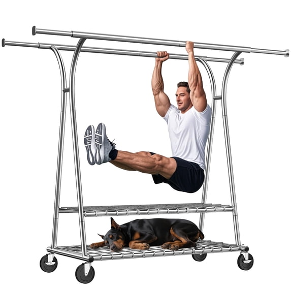78"W Heavy Duty Clothes Rack with Shelves 650LBS Rolling Clothing Racks for Hanging Clothes Collapsible Garment Rack, Chrome