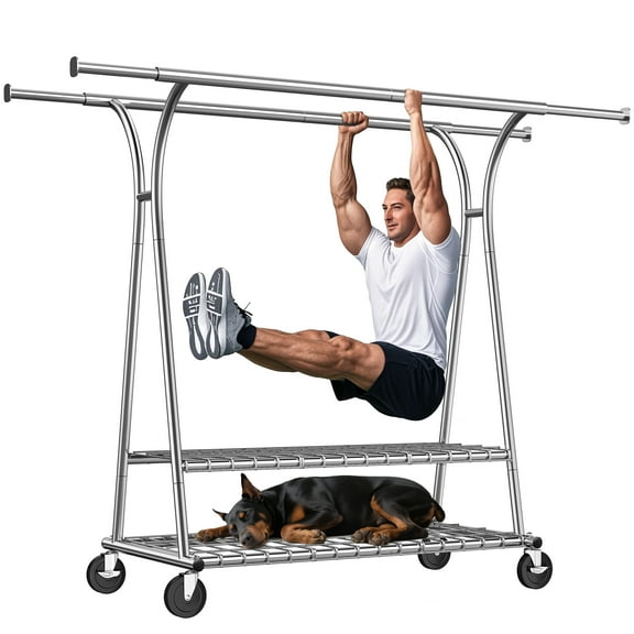 EnHomee 78"W Heavy Duty Clothes Rack with Shelves 650LBS Rolling Clothing Racks for Hanging Clothes Collapsible Garment Rack, Chrome