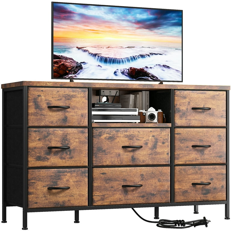 EnHomee 8 Drawers Dresser TV Stand with Outlet TV Stand Wide Dresser &  Chests of Drawers Fabric Dressers TV Console Storage Unit for Living