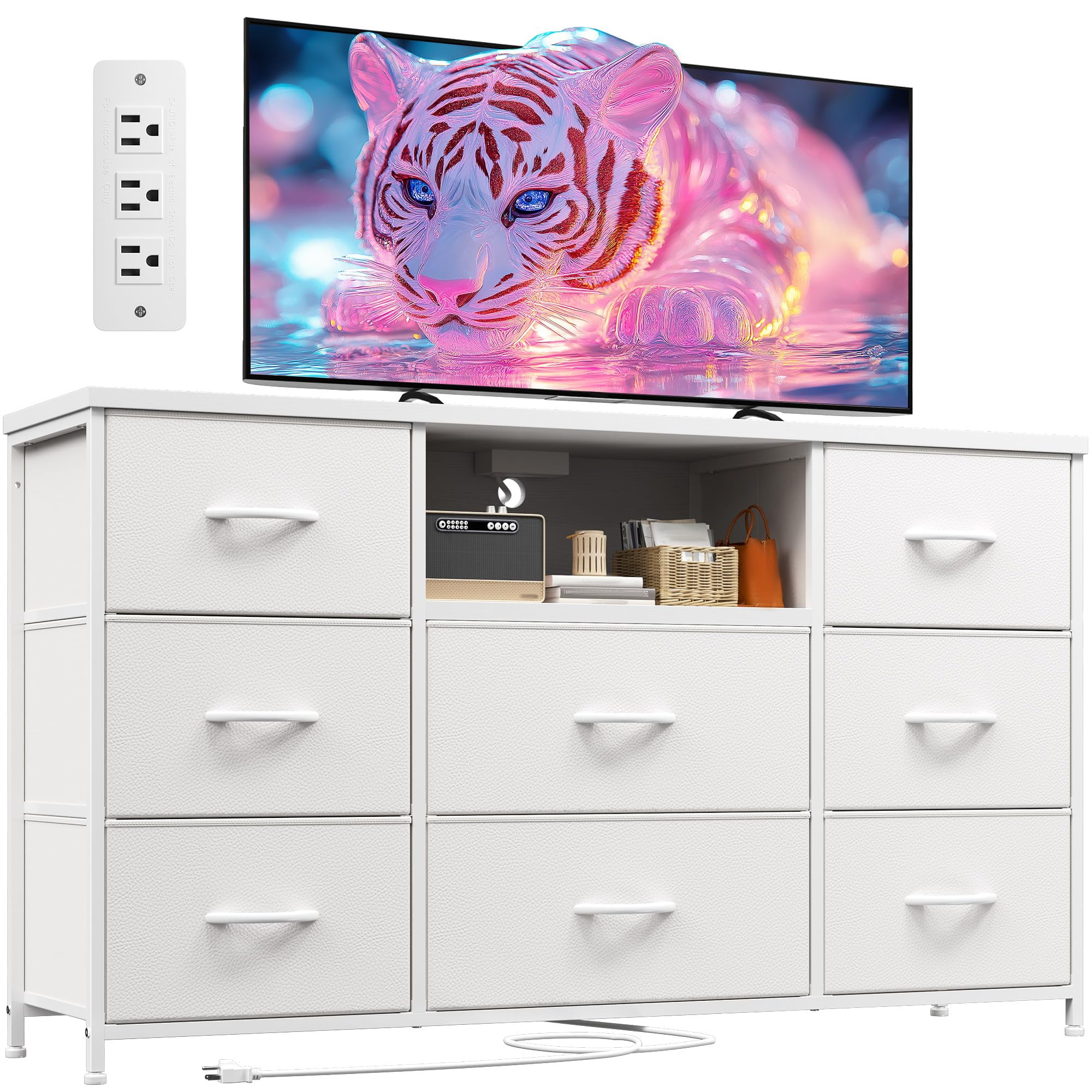 EnHomee 8 Drawers White Dresser, Bedroom Entertainment Center, TV Stand