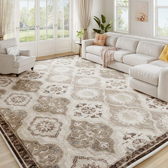 EnHomee 8x10 Area Rugs for Living Room Bedroom Vintage Indoor Carpet Rugs Machine Washable Area Rug,Khaki