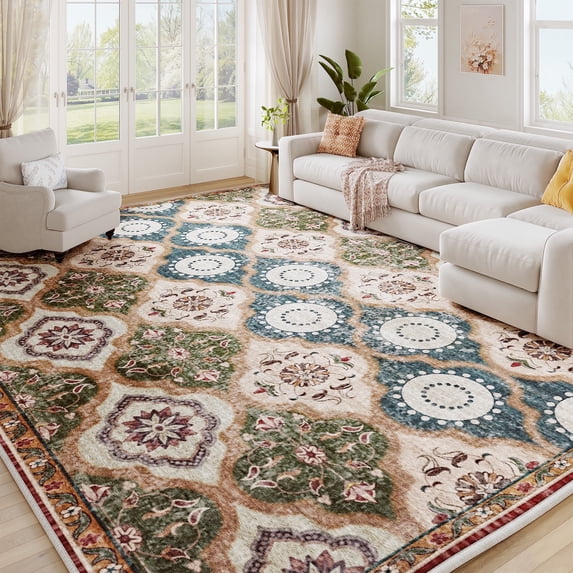 EnHomee 8x10 Area Rugs for Living Room Bedroom Vintage Indoor Carpet Rugs Machine Washable Area Rug,Red and Green