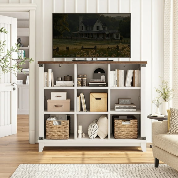 EnHomee 9-Cube Organizer with Storage Farmhouse Wood Cube Organizer for Bedroom  White