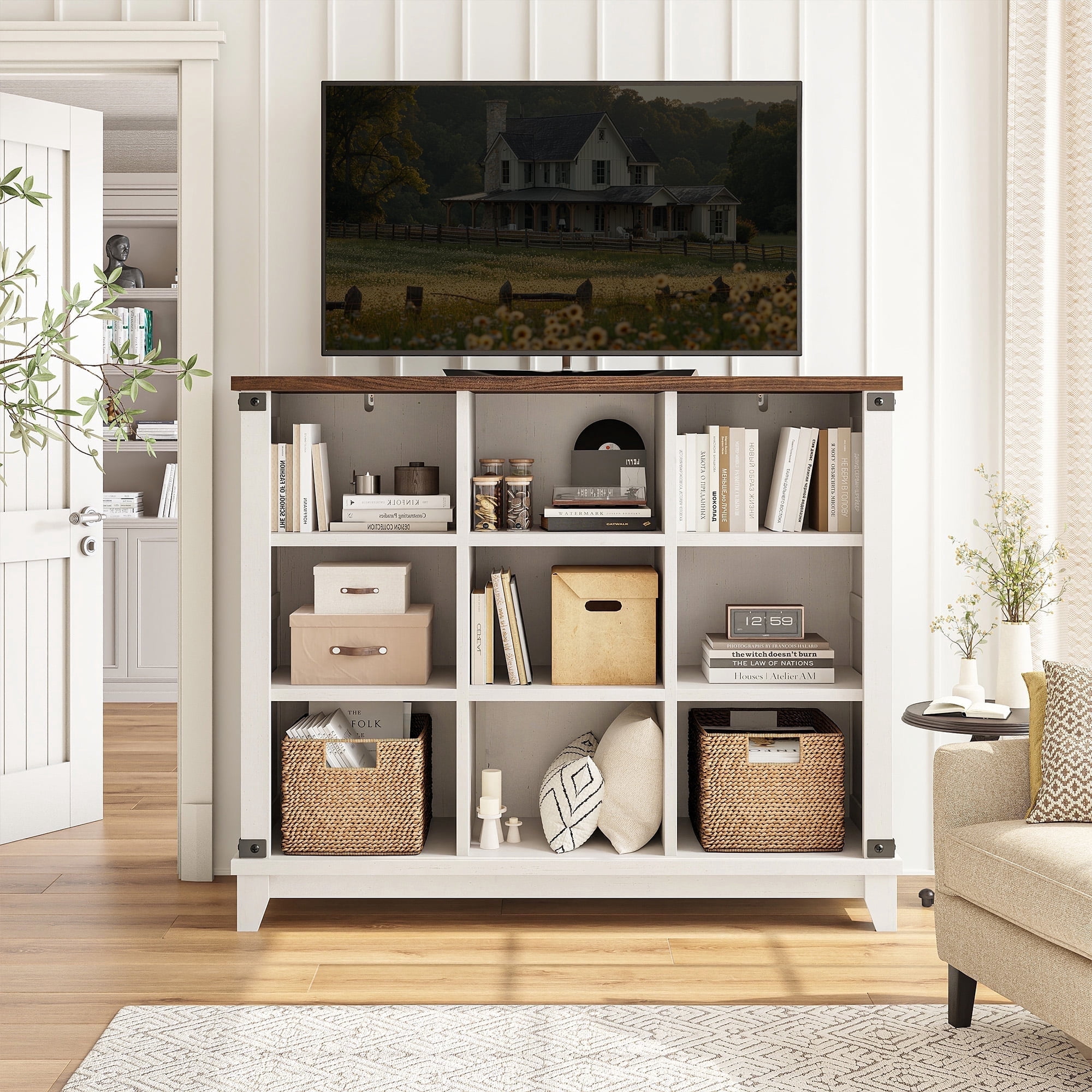 EnHomee 9-Cube Organizer with Storage Farmhouse Wood Cube