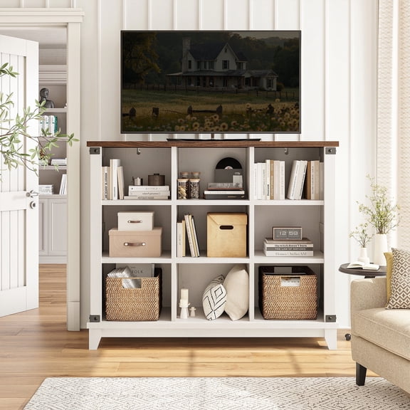 EnHomee 9-Cube Organizer with Storage Farmhouse Wood Cube Organizer for Bedroom White