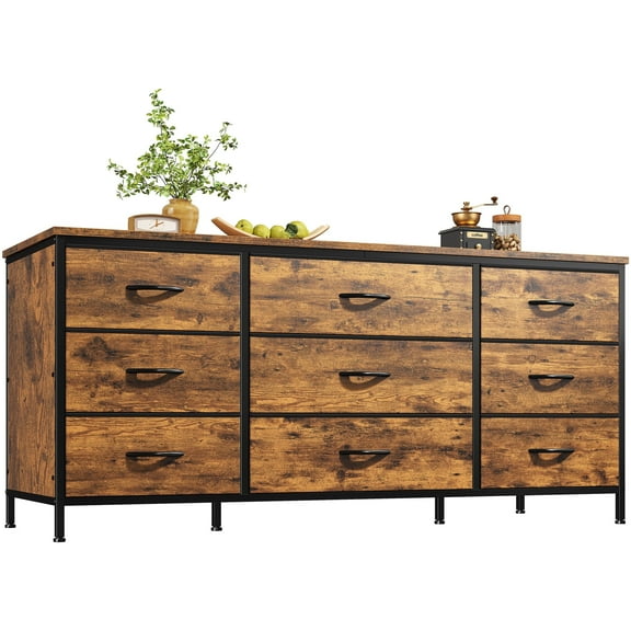 EnHomee 9 Drawers Dressers for Bedroom TV Stand  for Living Room  Wide Fabric Dressers & Chests of Drawers,Brown