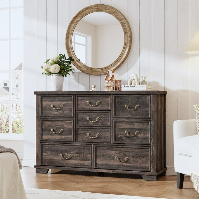 EnHomee 9 Drawers Dressers for Bedroom Wood Dresser&Chest of Drawers ...