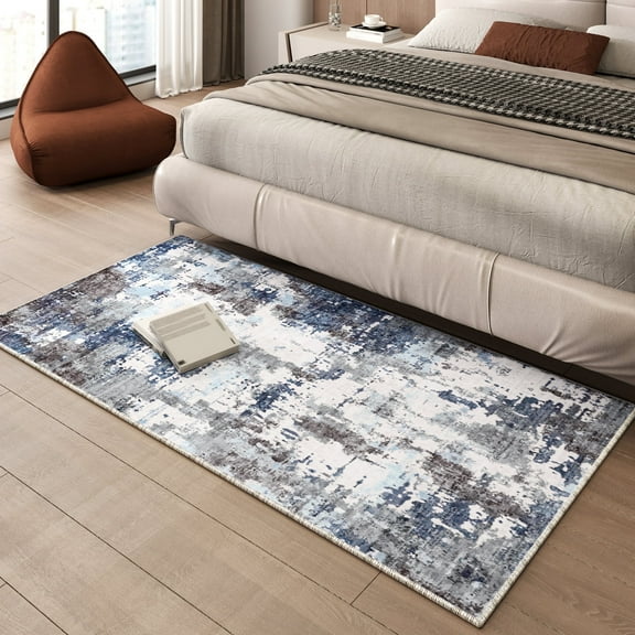 EnHomee Area Rug for Living Room 3x5 Area Rugs for Bedroom Modern Abstract Rug with Rubber Backing Non Slip Washable Persian Carpet, Blue Gray