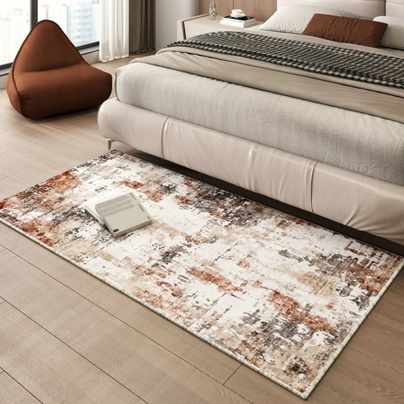 EnHomee Area Rug for Living Room 3x5 Area Rugs for Bedroom Modern Abstract Rug with Rubber Backing Non Slip Washable Persian Carpet, Brown Gray