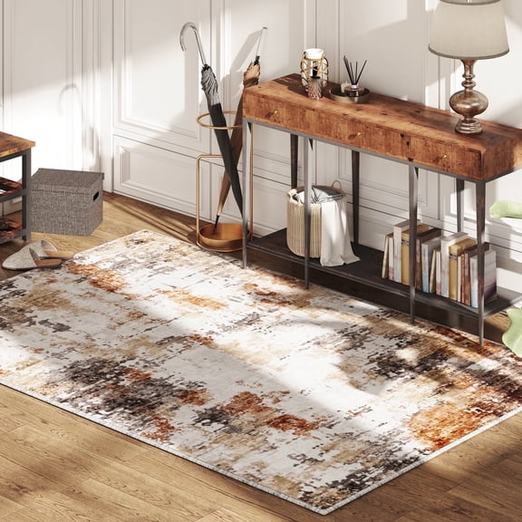 EnHomee Area Rug for Living Room 4x6 Area Rugs for Bedroom Modern Abstract Rug with Rubber Backing Non Slip Washable Persian Carpet, Brown Gray