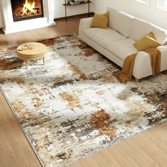 EnHomee Area Rug for Living Room 5x7 Area Rugs for Bedroom Modern Abstract Rug with Rubber Backing Non Slip Washable Persian Carpet, Brown Gray