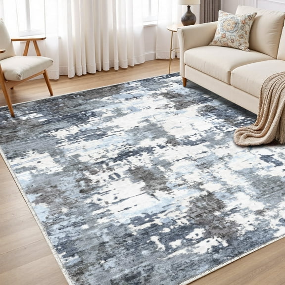 EnHomee Area Rug for Living Room 8x10 Area Rugs for Bedroom Modern Abstract Rug with Rubber Backing Non Slip Washable Persian Carpet, Blue Gray