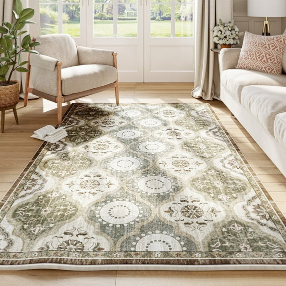 EnHomee Area Rugs for Living Room 3x5 Area Rugs Machine Washable Area Rugs Vintage Boho Indoor Area Rugs for Bedroom,Green