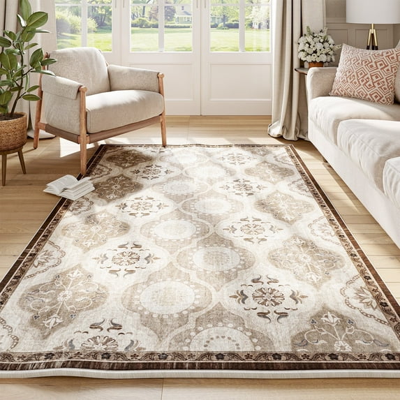 EnHomee Area Rugs for Living Room 3x5 Area Rugs Machine Washable Area Rugs Vintage Boho Indoor Area Rugs for Bedroom,Khaki