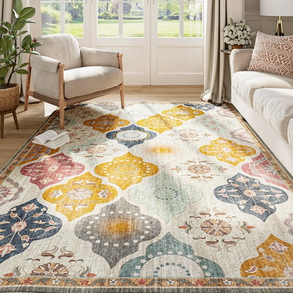 EnHomee Area Rugs for Living Room 4x6 Area Rugs Machine Washable Area Rugs Vintage Boho Indoor Area Rugs for Bedroom,Colorful