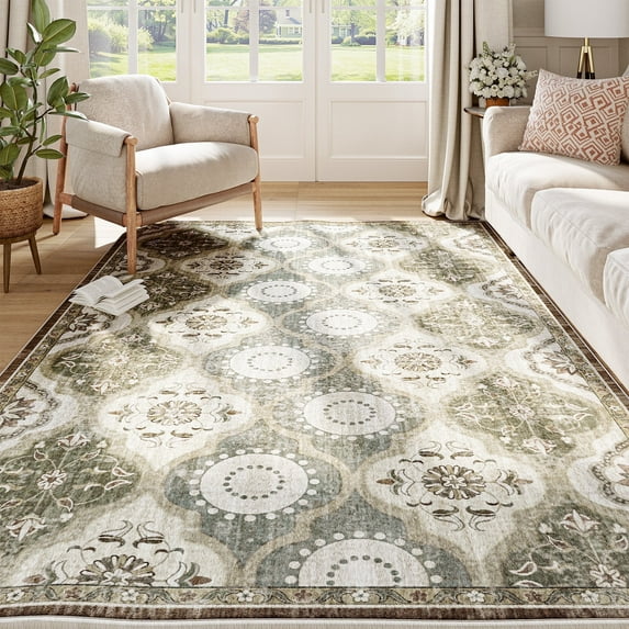 EnHomee Area Rugs for Living Room 4x6 Area Rugs Machine Washable Area Rugs Vintage Boho Indoor Area Rugs for Bedroom,Green