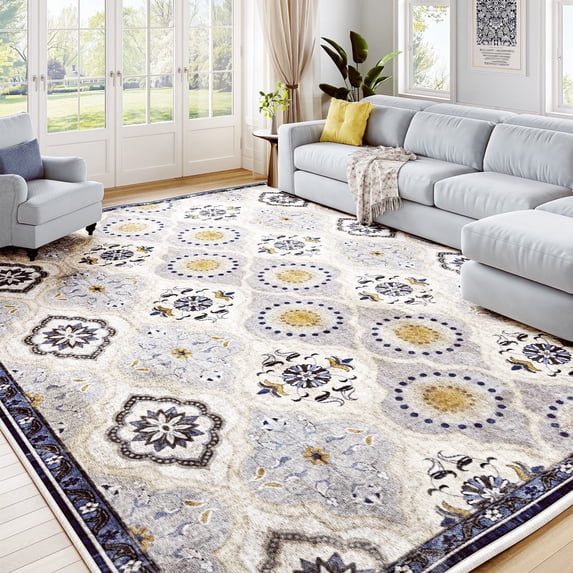 EnHomee Area Rugs for Living Room 5x7 Area Rugs Machine Washable Area Rugs Vintage Boho Indoor Area Rugs for Bedroom,Blue