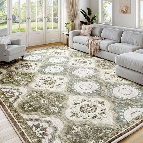 EnHomee Area Rugs for Living Room 5x7 Area Rugs Machine Washable Area Rugs Vintage Boho Indoor Area Rugs for Bedroom,Green