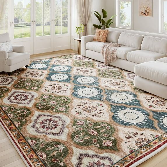 EnHomee Area Rugs for Living Room 5x7 Area Rugs Machine Washable Area Rugs Vintage Boho Indoor Area Rugs for Bedroom,Red and Green