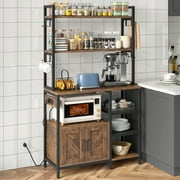 EnHomee Bakers Racks for Kitchens with Power Outlet 6-Tier Microwave Stand with Storage Cabinet Kitchen Coffee Bar with Hutch & Side Hooks Utility Shelf for Kitchen, Rustic Brown